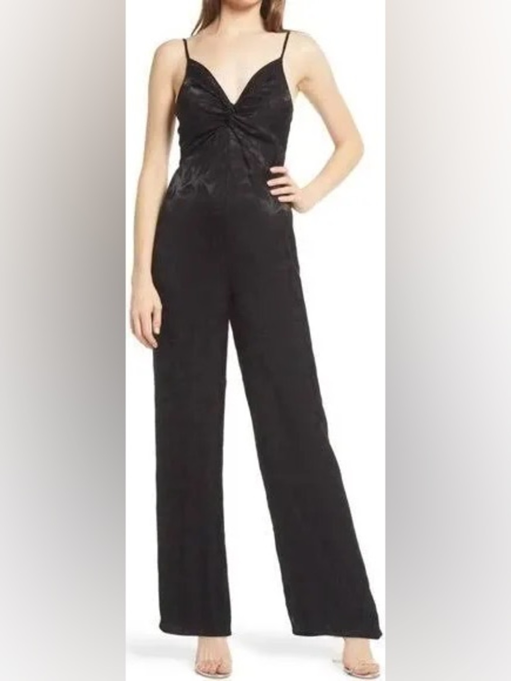 NSR Nordstrom Black Slip Jumpsuit with Cowl Neck